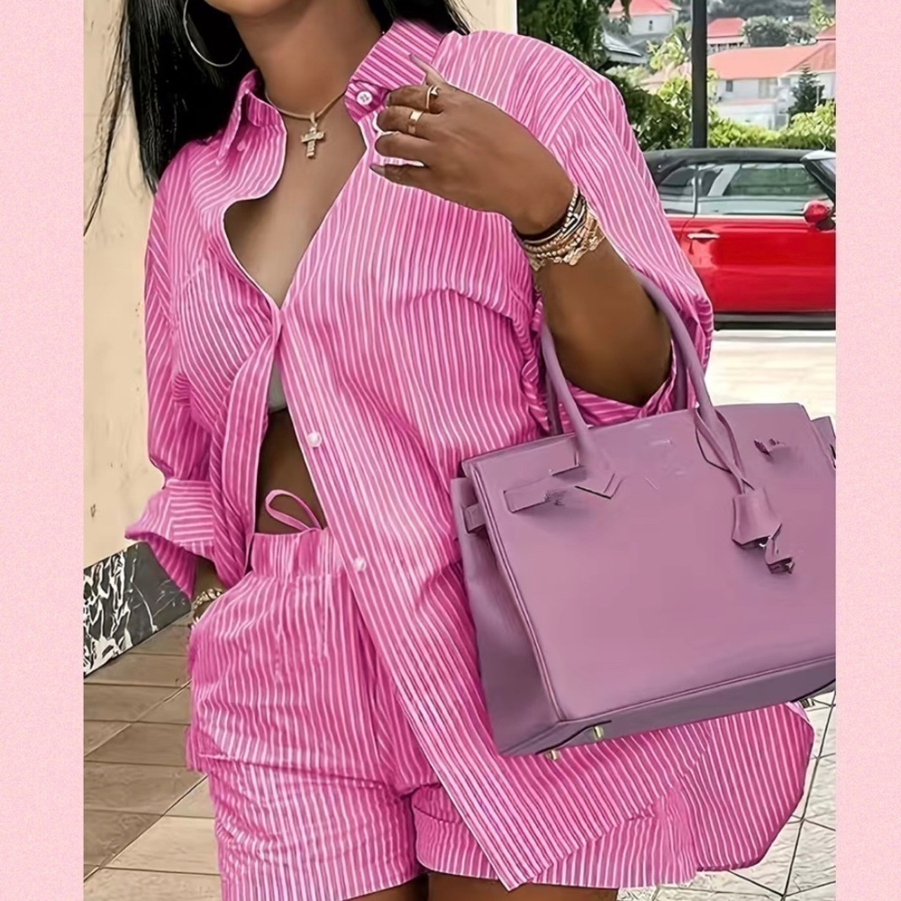 Pink Striped Button-Down Shirt - Women's Casual Top